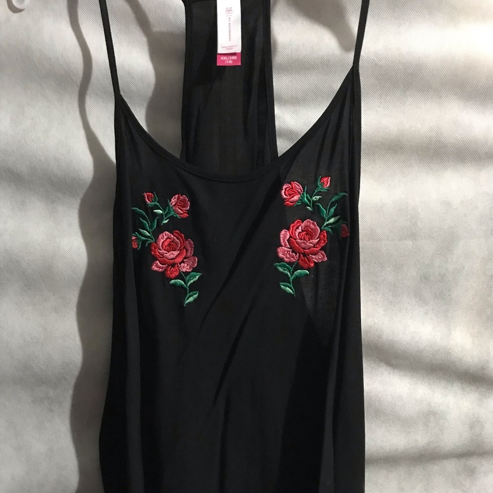 Dressy Black tank top w/ floral accents on front
